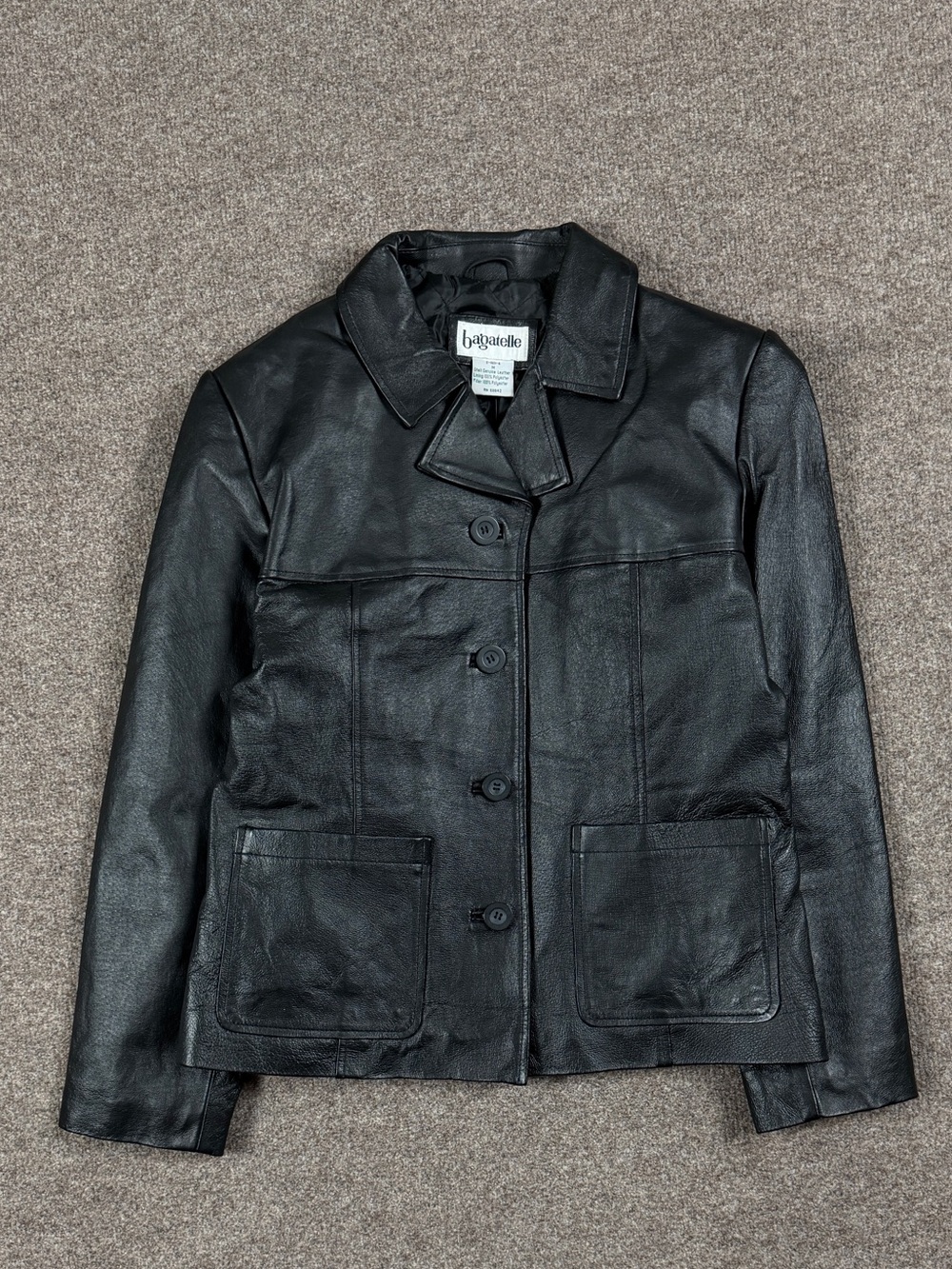 Vintage Bagatelle Black Leather Button Front Collared Jacket Women’s Medium NWOT